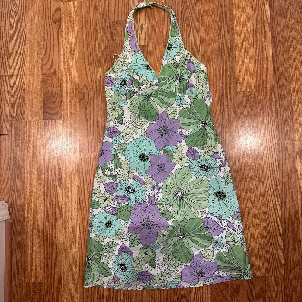 LOFT Halter Floral Dress - Green and Purple